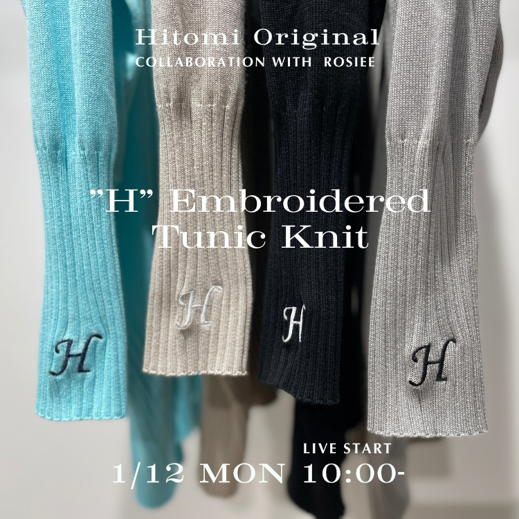 H刺繍チュニックニット